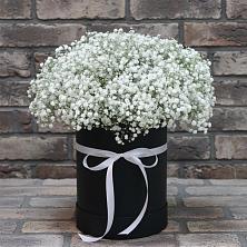 Цветочная композиция из Гипсофила в шляпной коробке в Аркадаке