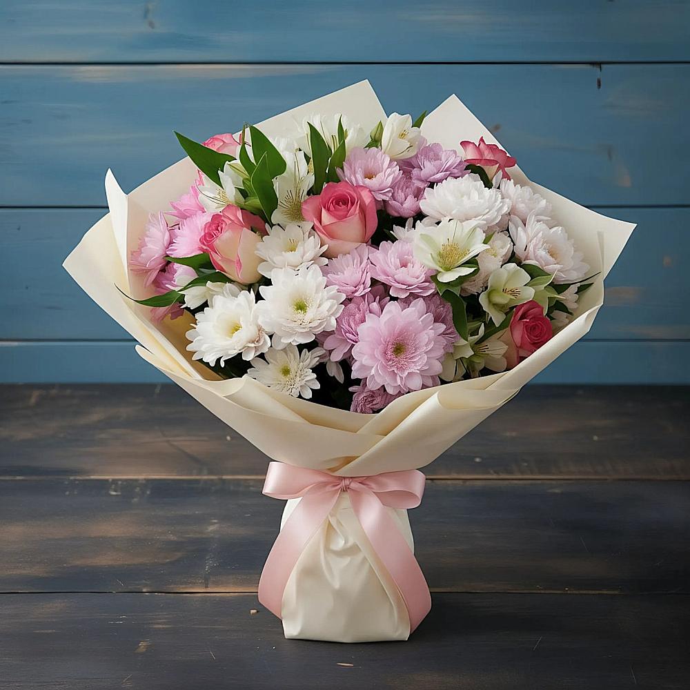 Букет цветов из: Хризантемы, Альстромерии и Розы в Аркадаке